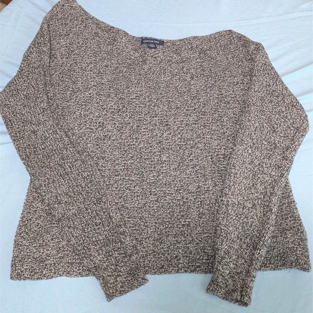 American Eagle Outfitters Off-the-Shoulder Black White Cropped Sweater Sz Large